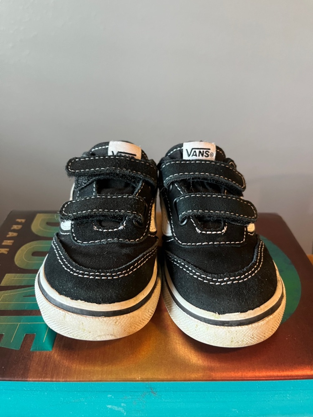 Vans Kids Black and White Velcro Skate Shoes
